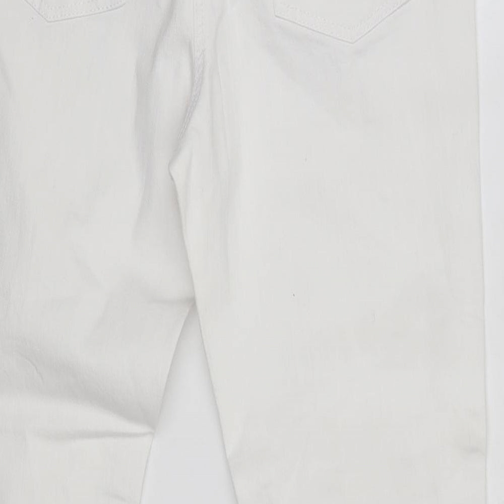 Brand and care label for Anthology women’s white cotton skinny jeans, size UK 10, 26-inch leg slim