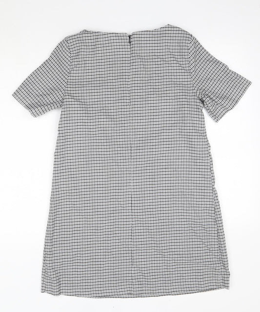 Avenue Womens Grey Check Polyester A-Line Size 14 Round Neck