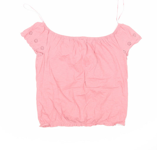 Papaya Womens Pink Cotton Basic Blouse Size 12 Boat Neck