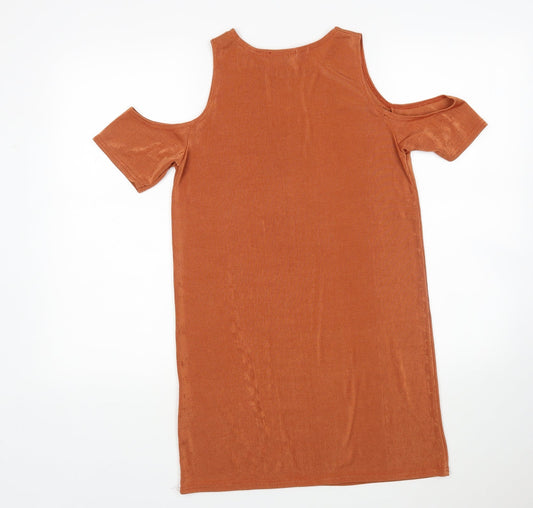 Missguided Womens Brown Polyester A-Line Size 8 Round Neck