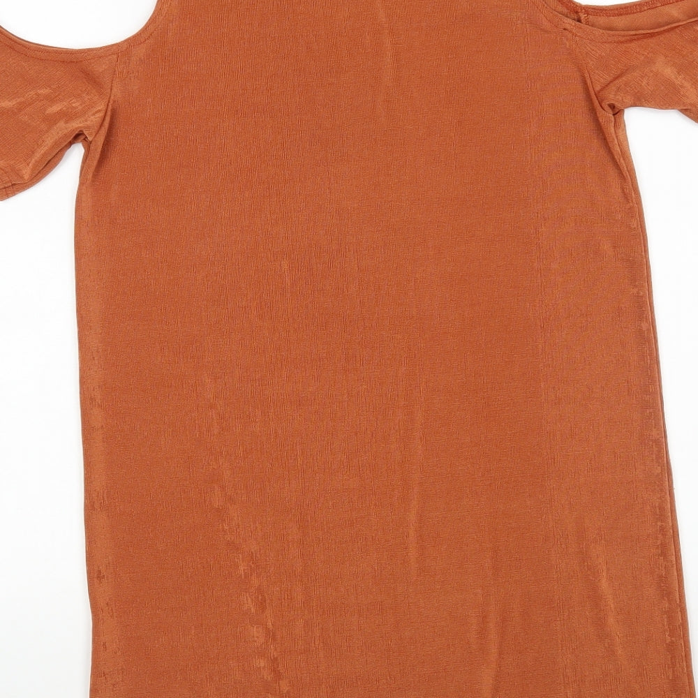 Missguided Womens Brown Polyester A-Line Size 8 Round Neck