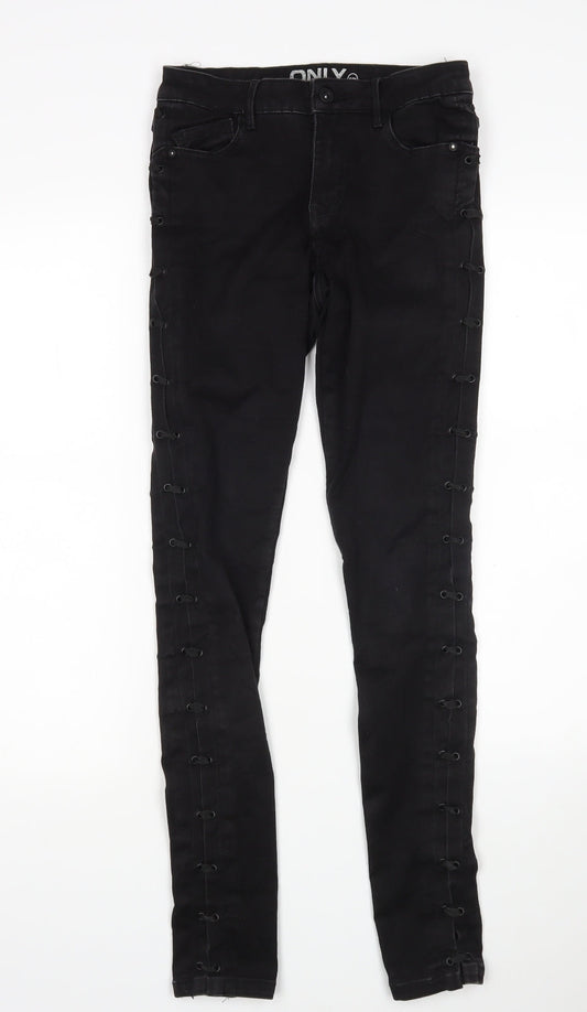 Additional front view of Only women’s black cotton skinny jeans, size UK 6, 32-inch leg regular