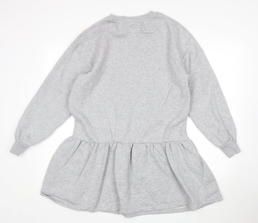 Primark Womens Grey Cotton Jumper Dress Size 2XS Round Neck