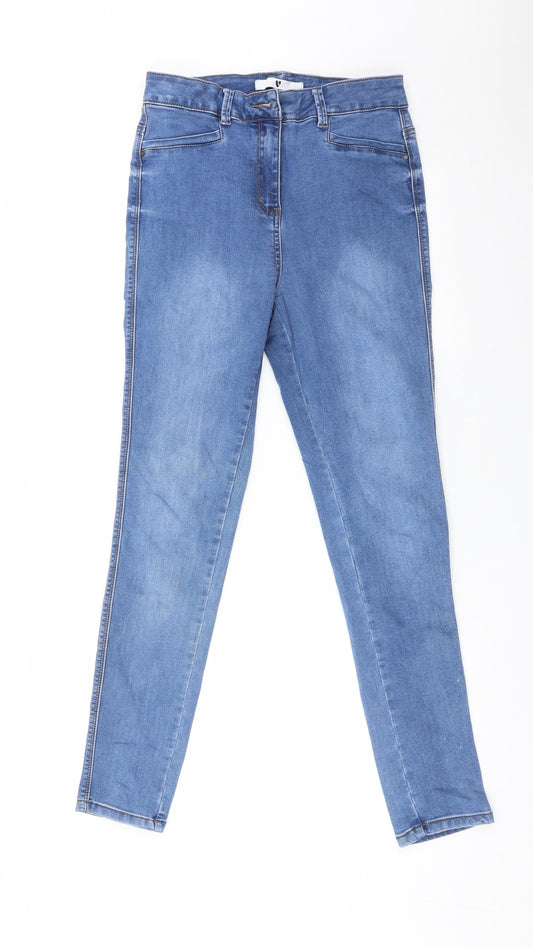 Additional front view of Very women’s blue cotton skinny jeans, size UK 10, 28-inch leg regular