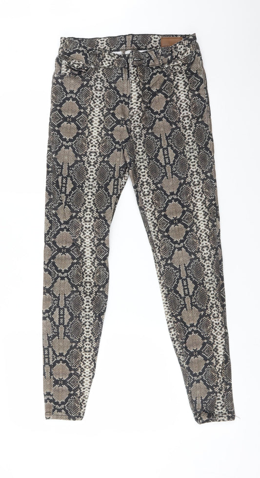 Additional front view of ASOS women’s multicoloured animal print cotton skinny jeans, size UK 28, 30-inch leg regular