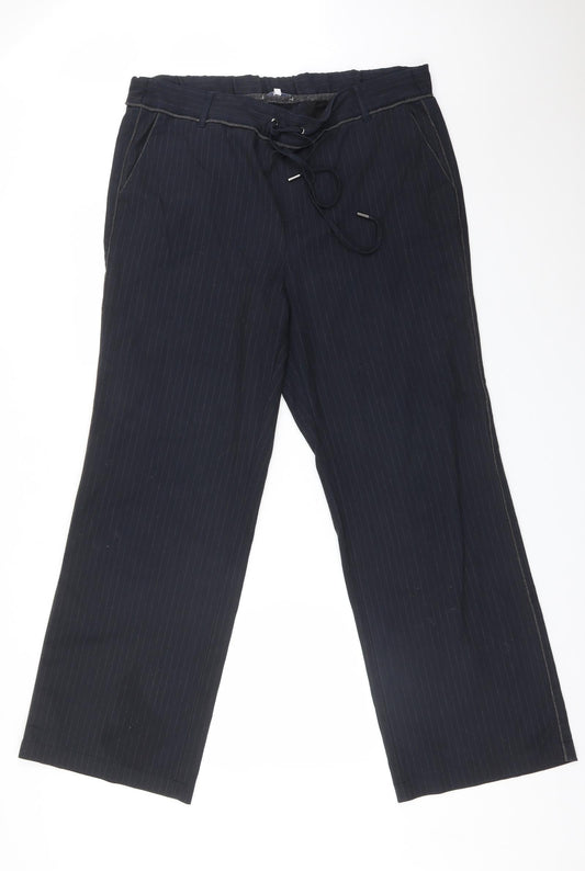 Additional front view of EDC women’s blue striped polyester trousers, size UK 4, 31-inch leg regular