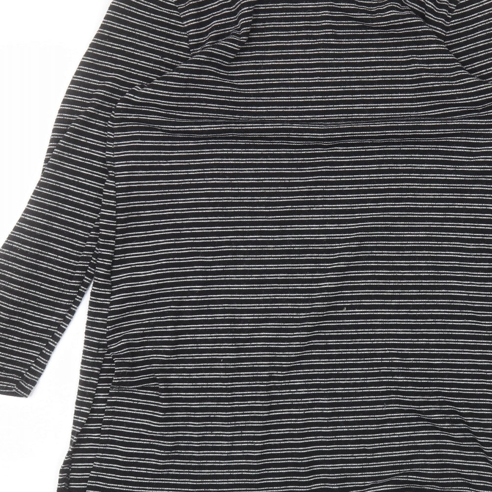 Old Navy Womens Black Striped Polyester Basic T-Shirt Size L Round Neck