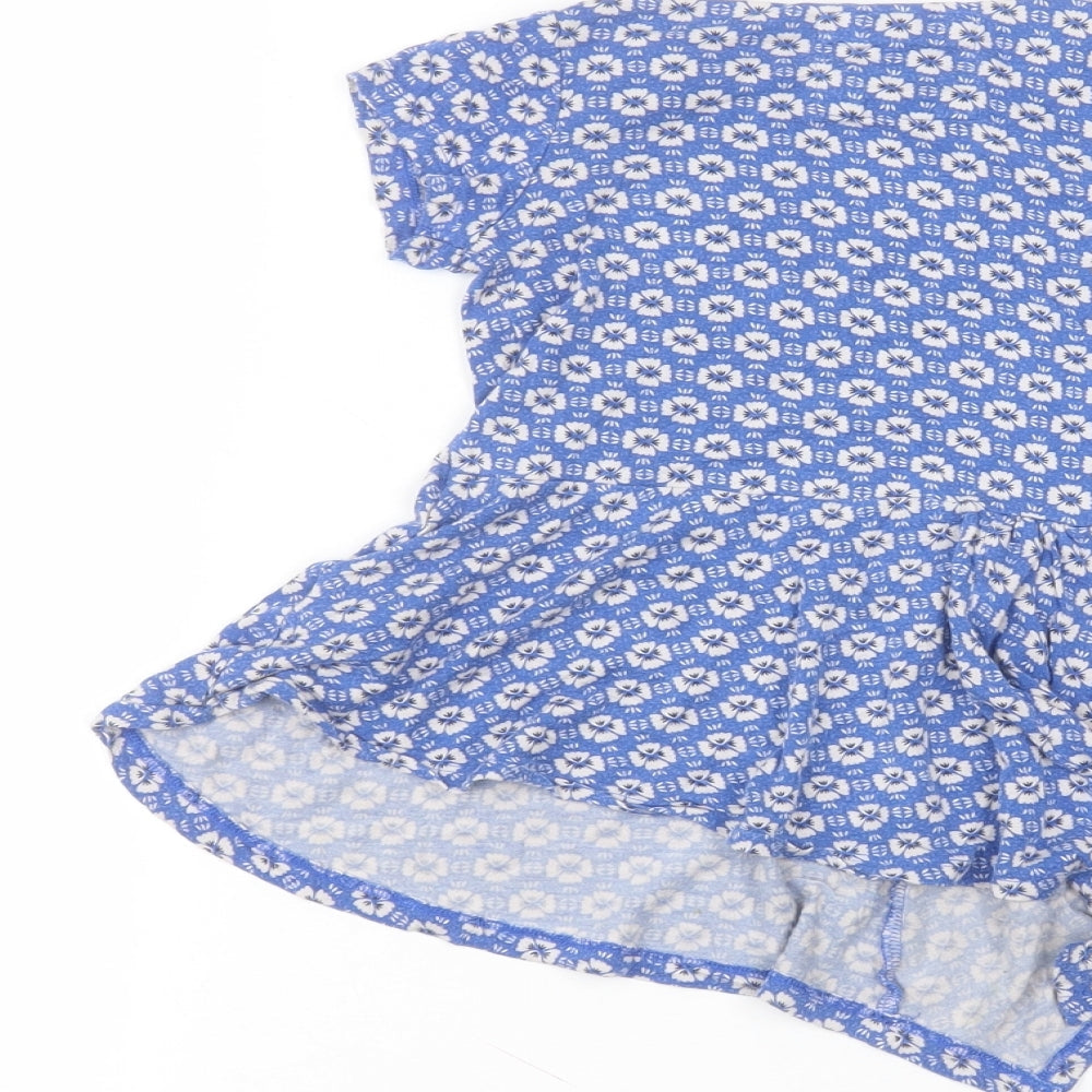 TU Girls Blue Floral Viscose A-Line Size 3-4 Years Round Neck
