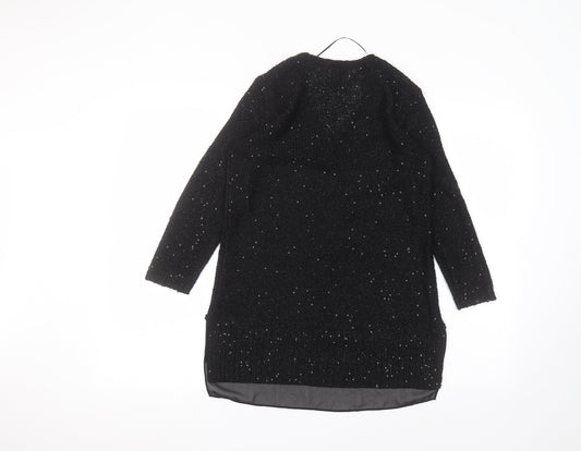 LOFT Womens Black Round Neck Polyester Pullover Jumper Size S