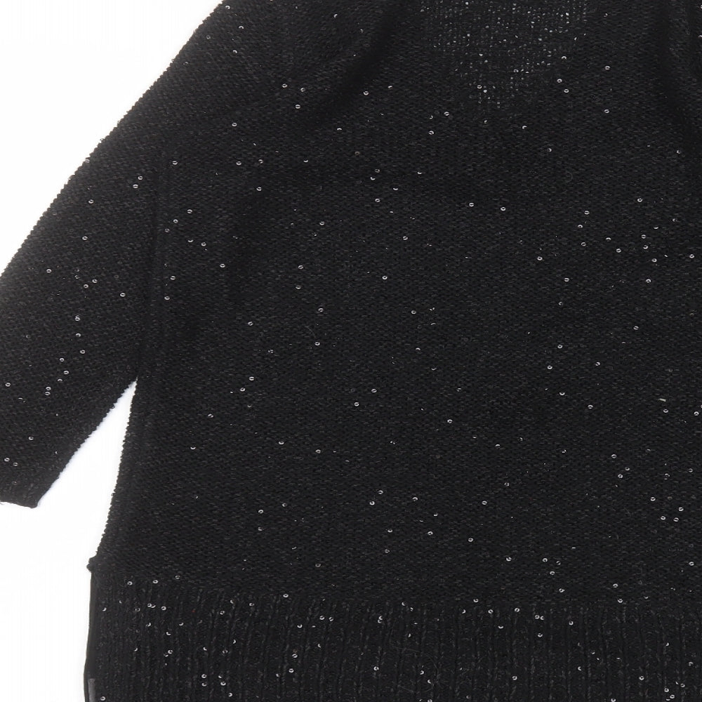 LOFT Womens Black Round Neck Polyester Pullover Jumper Size S