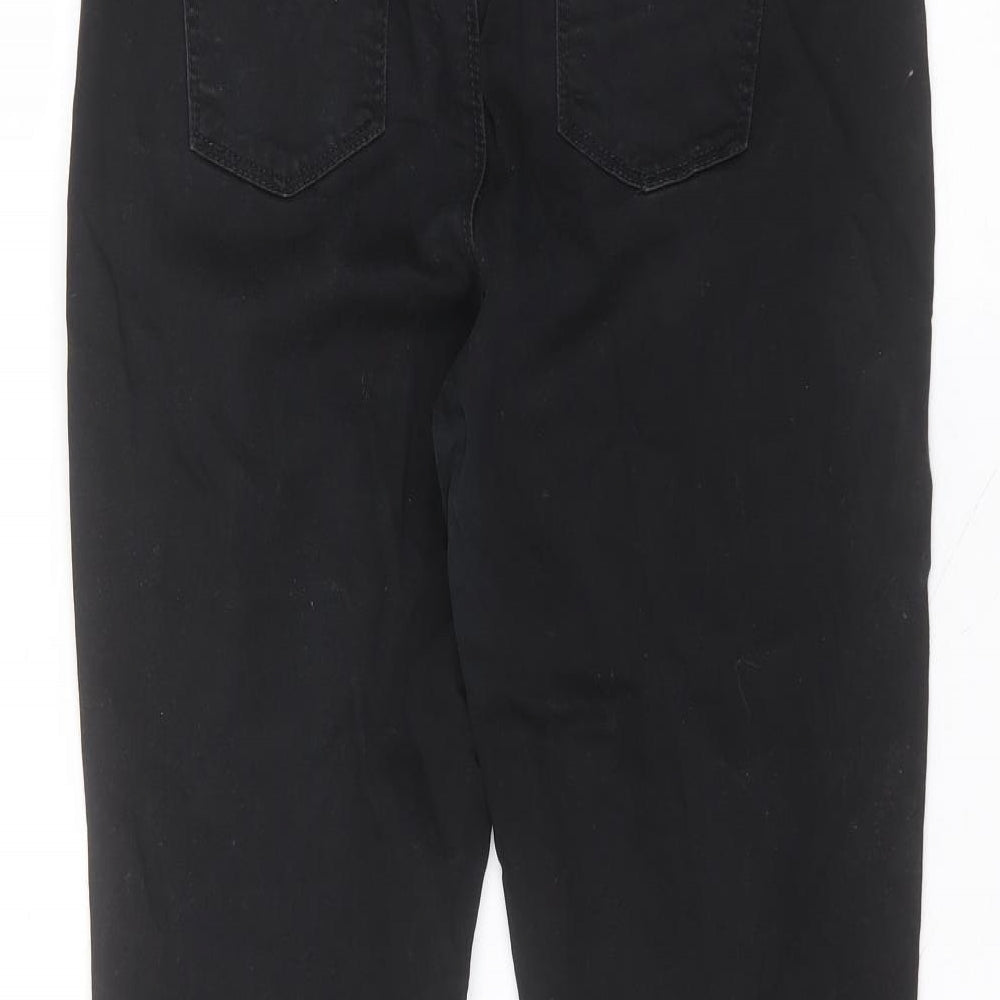 Brand and care label for Denim & Co. women’s black cotton skinny jeans, size UK 14, 27-inch leg regular