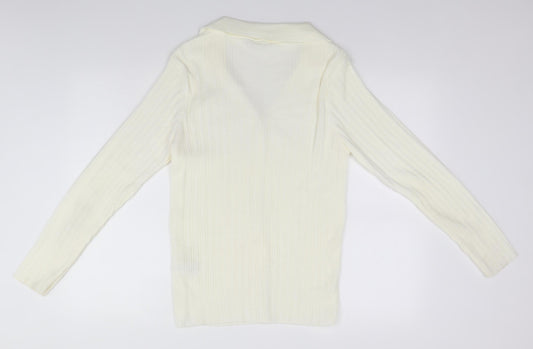 Boohoo Womens Ivory Collared Acrylic Cardigan Jumper Size 16