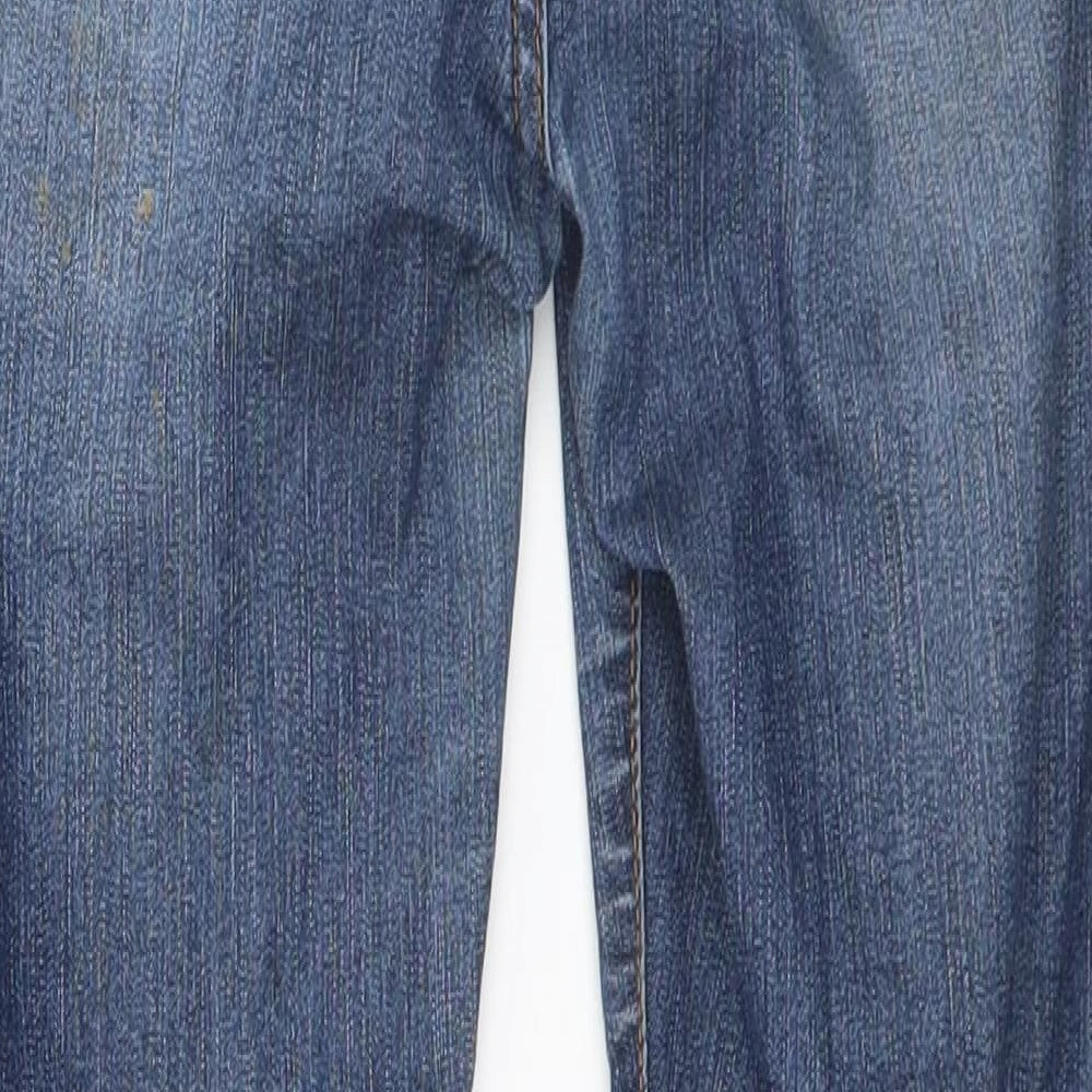 Brand and care label for ASOS women’s blue cotton skinny jeans, size UK 10, 28-inch leg slim