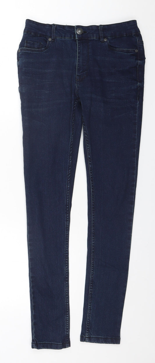 Additional front view of Peacocks women’s blue cotton skinny jeans, size UK 30, in, 31-inch leg regular