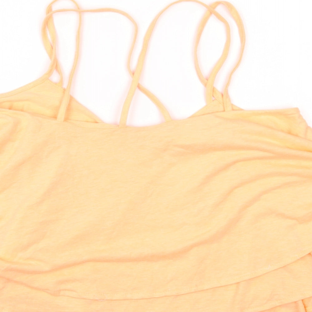 Primark Womens Orange Polyester Cropped T-Shirt Size 8 Scoop Neck - Neon Multi-Layered