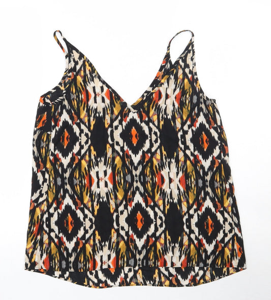 Papaya Womens Black Geometric Polyester Camisole Tank Size 8 V-Neck