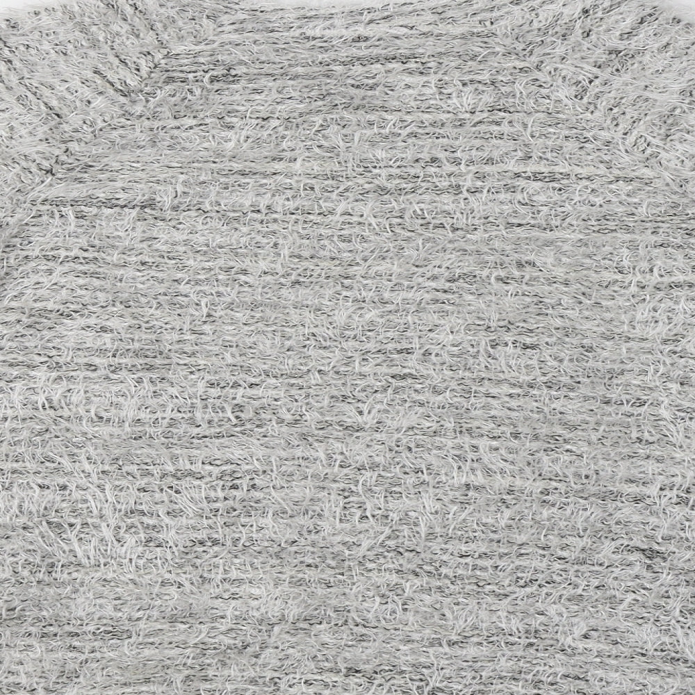 Brand and care label for Matalan girls’ grey crew neck polyester jumper, size 12-13, years