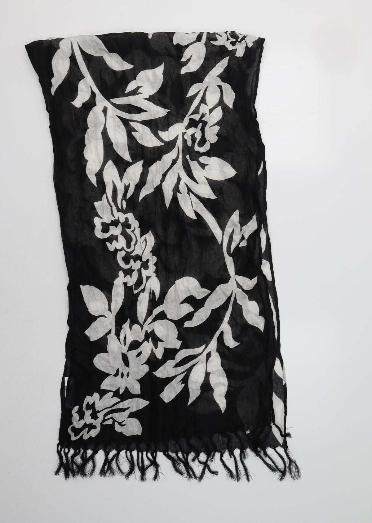 Additional front view of Preworn women’s black floral viscose shawl/wrap