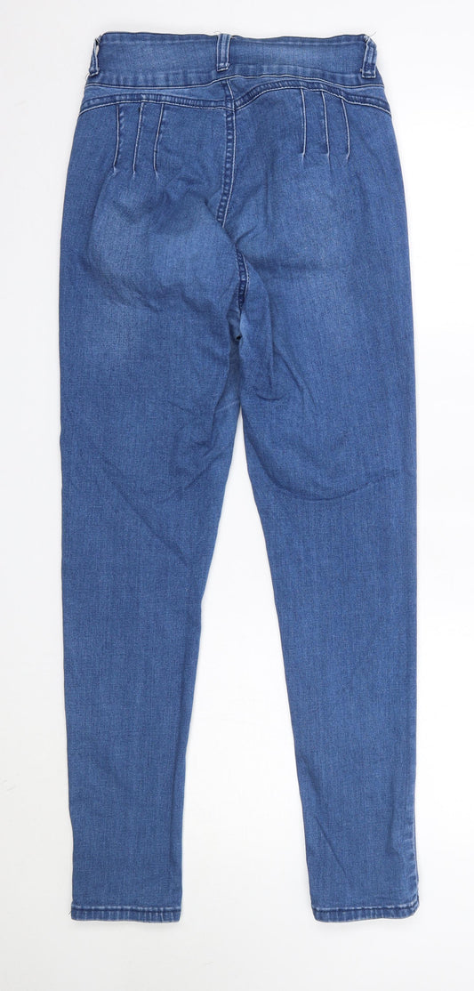 Back view of SHEIN women’s blue cotton skinny jeans, size M, 28-inch leg regular