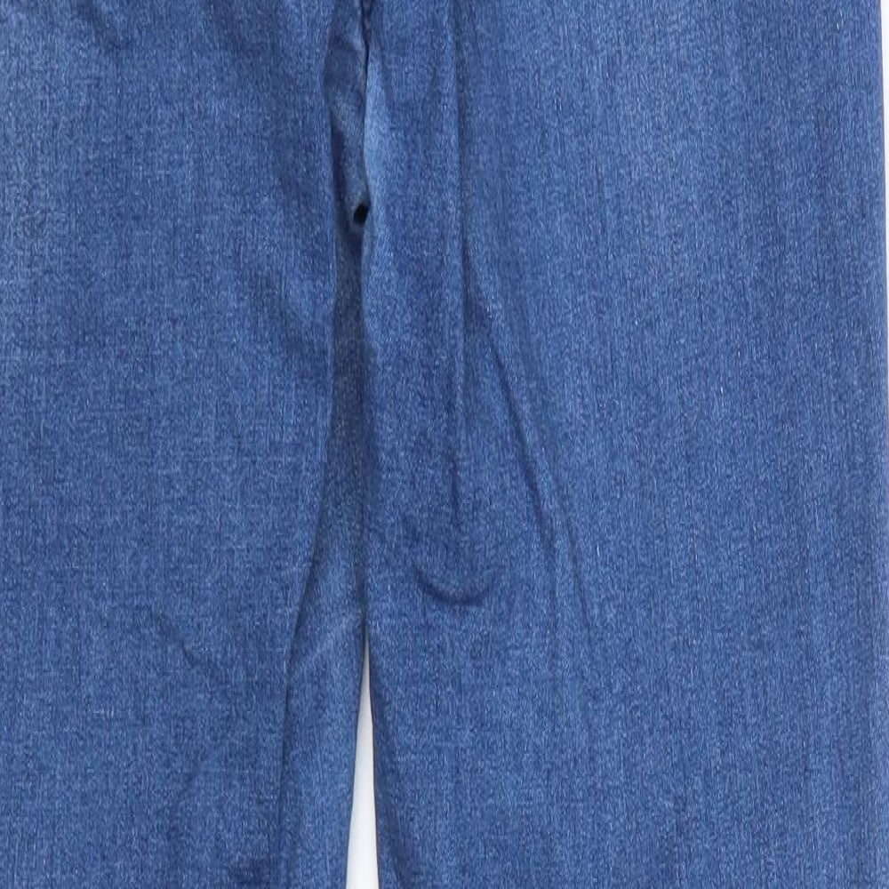 Brand and care label for SHEIN women’s blue cotton skinny jeans, size M, 28-inch leg regular