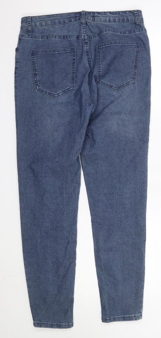 Back view of Forever 21 women’s blue cotton skinny jeans, size UK 30, in, 29-inch leg regular