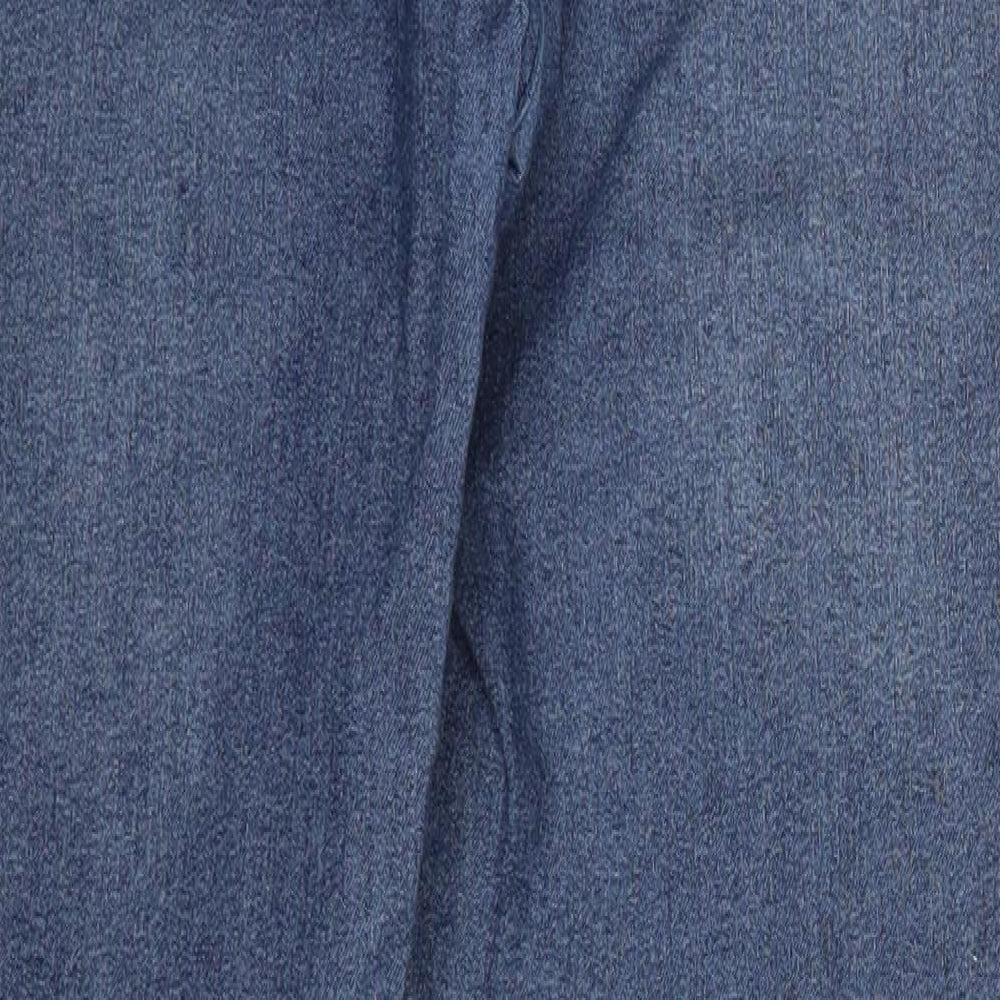 Brand and care label for Forever 21 women’s blue cotton skinny jeans, size UK 30, in, 29-inch leg regular