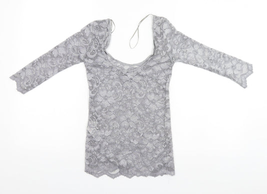 New Look Womens Silver Nylon Basic T-Shirt Size 10 Round Neck