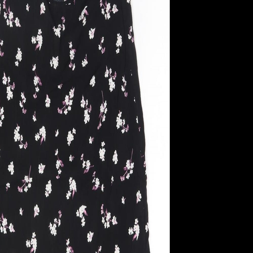 Brand and care label for ASOS women’s black floral viscose pencil dress, size UK 8, halter
