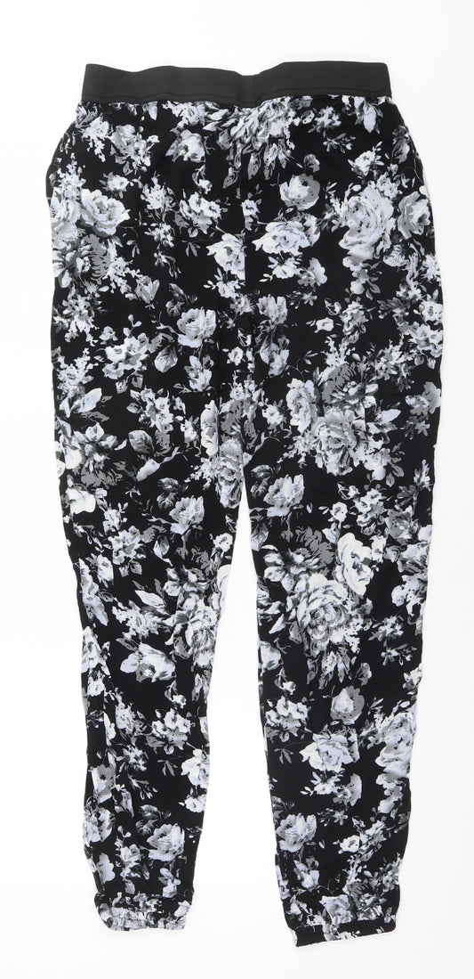 Select Womens Black Floral Viscose Trousers Size 12 L28 in Regular