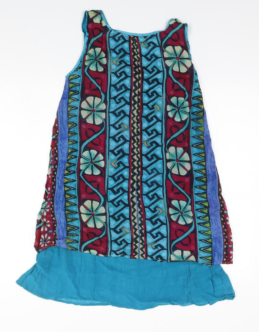 Kushi Womens Blue Floral Viscose A-Line Round Neck