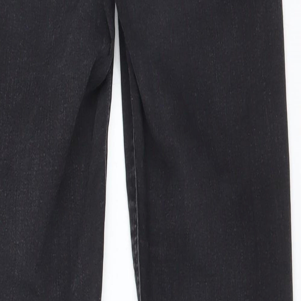 Brand and care label for Topshop women’s black cotton skinny jeans, size UK 28, 32-inch leg regular