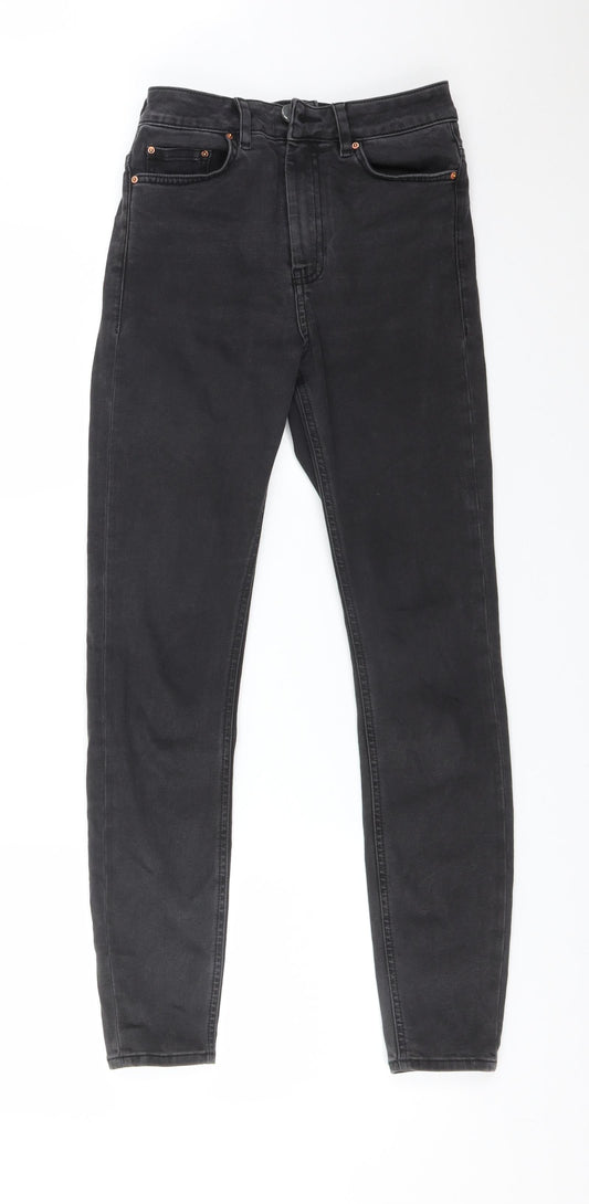 Additional front view of ASOS women’s black cotton skinny jeans, size UK 25, 32-inch leg regular