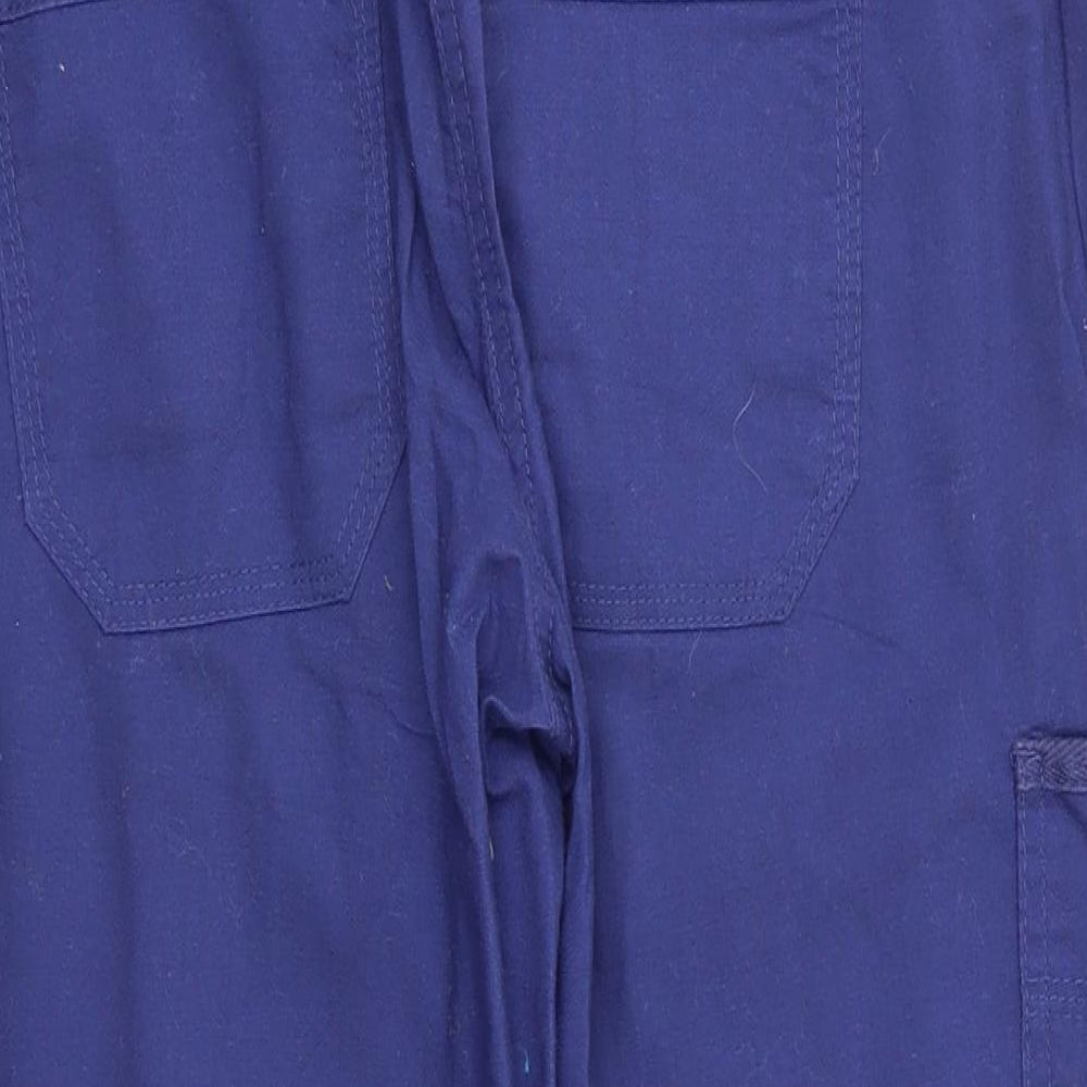Authentic Womens Blue Cotton Cropped Trousers Size 8 L20.5 in Regular - Back Elastication Adjustable Length Leg