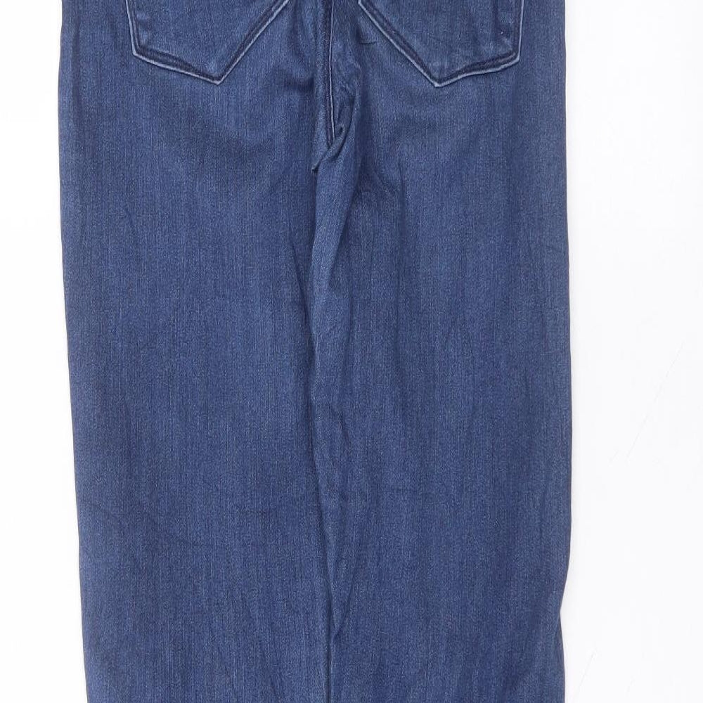 Brand and care label for Only women’s blue viscose skinny jeans, size S, 30-inch leg regular