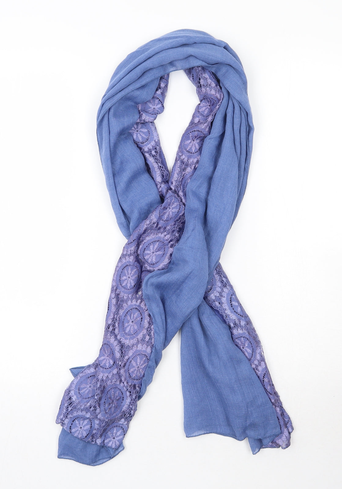 Preworn Womens Purple Floral Polyester Scarf - Lace Detail