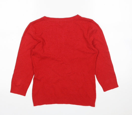 H&M Womens Red V-Neck Acrylic Pullover Jumper Size M