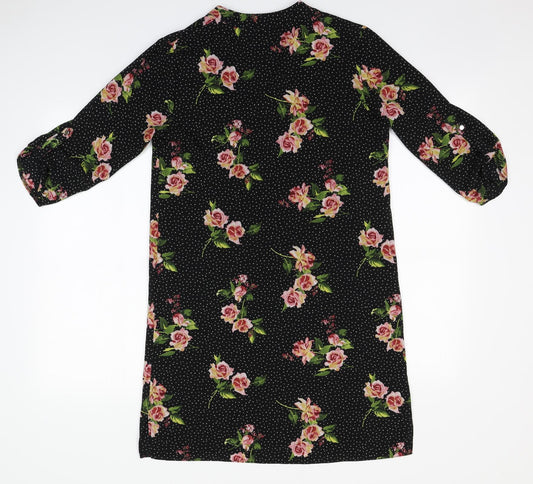 Papaya Womens Black Floral Polyester A-Line Size 8 Round Neck