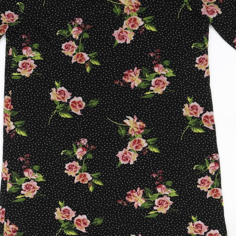 Papaya Womens Black Floral Polyester A-Line Size 8 Round Neck