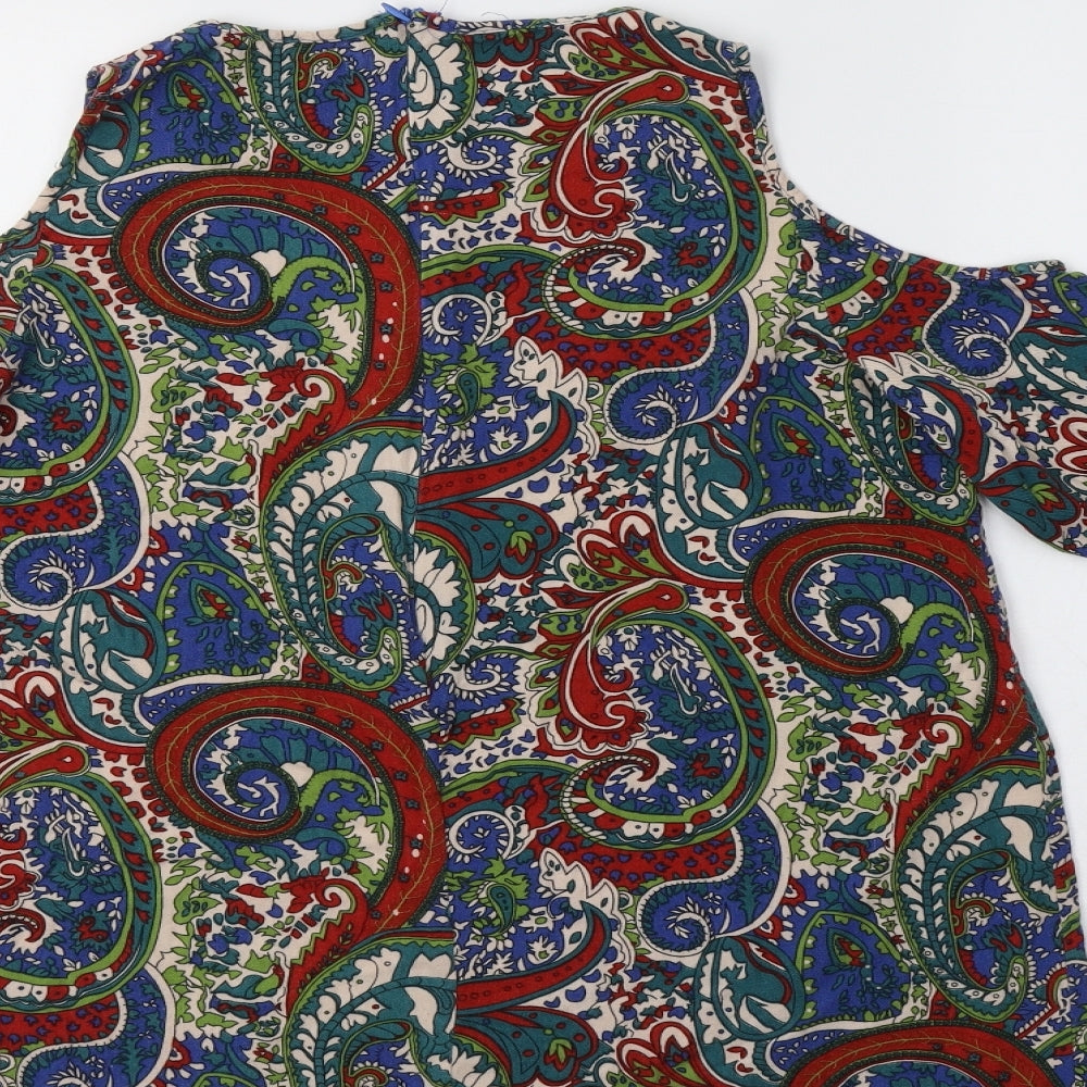 Boohoo Womens Multicoloured Paisley Cotton Tunic Blouse Size 8 Round Neck - Cold Shoulder
