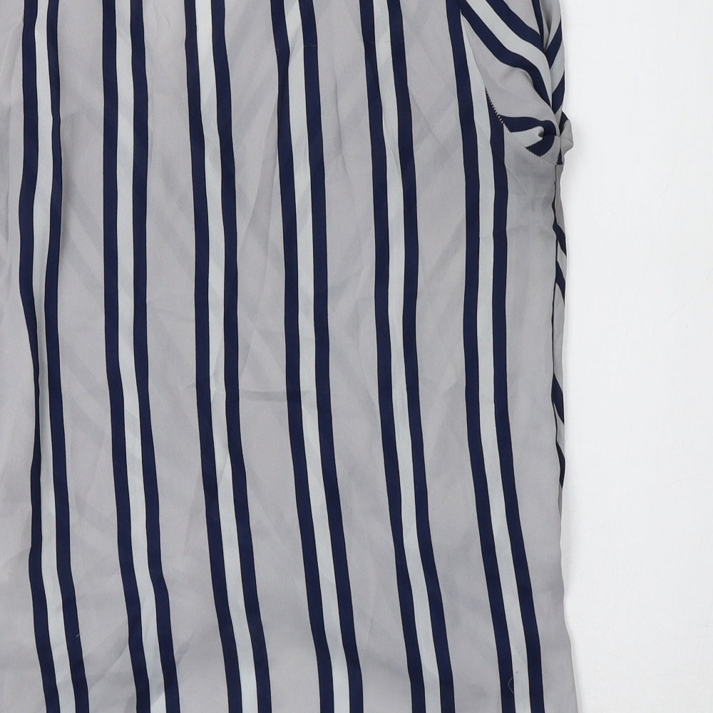 Primark Womens Grey Striped Polyester Basic Blouse Size 12 V-Neck