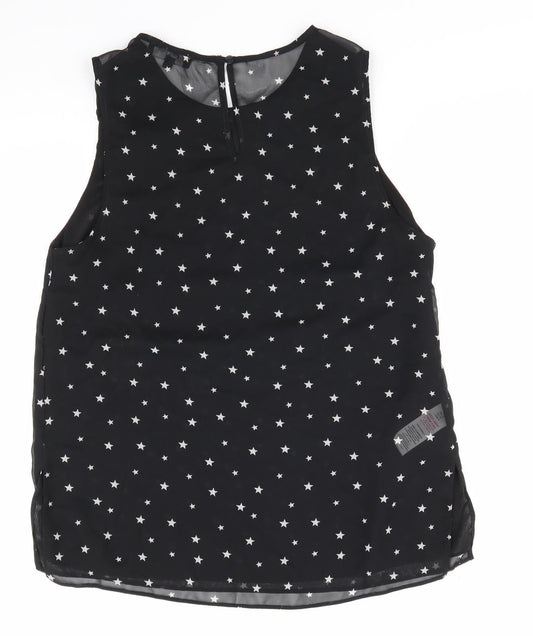 New Look Womens Black Polyester Basic Blouse Size 12 Round Neck - Star Print