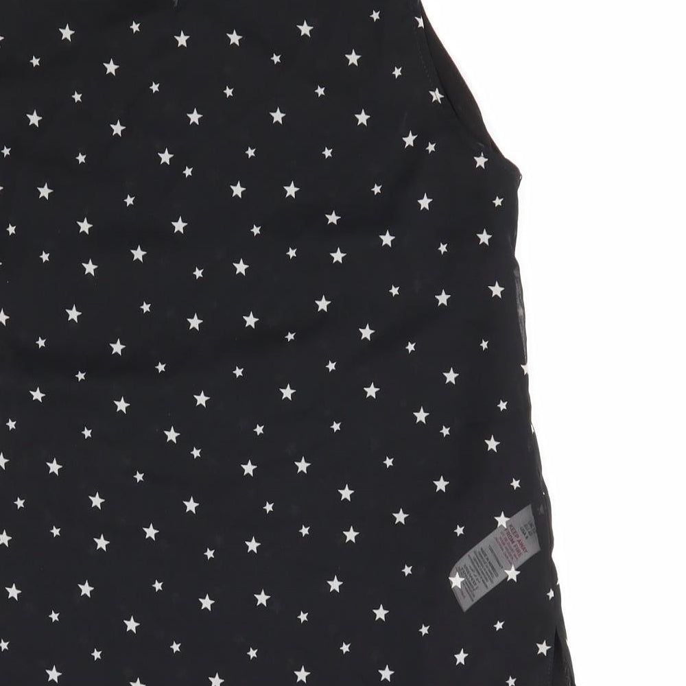 New Look Womens Black Polyester Basic Blouse Size 12 Round Neck - Star Print
