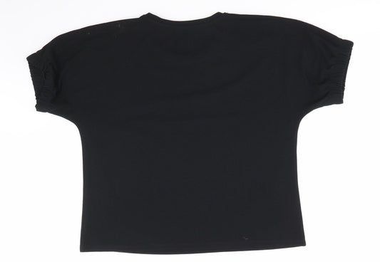 Papaya Womens Black Polyester Basic Blouse Size 14 Round Neck - Elasticated Sleeves