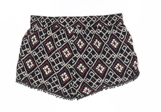 Atmosphere Womens Black Geometric Viscose Paperbag Shorts Size 8 Regular - Tassle like Trim to pockets & hem
