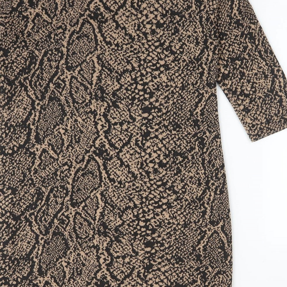 Brand and care label for Dorothy Perkins women’s multicoloured animal print polyester a-line, size UK 12, round neck