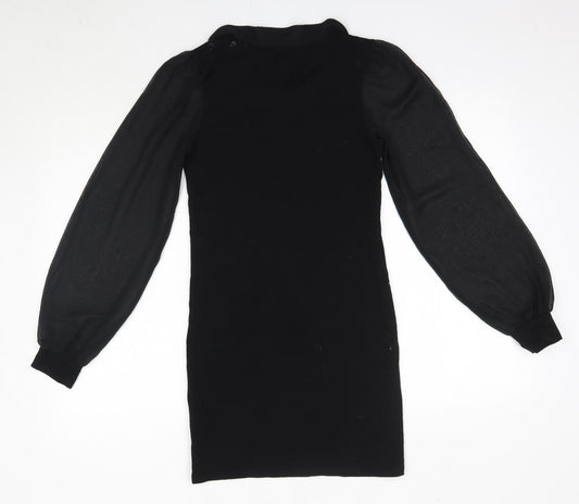 H&M Womens Black Cotton Bodycon Size 8 Collared