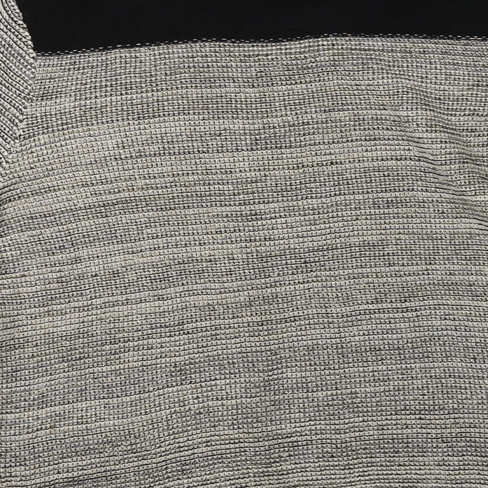 Brand and care label for F&F women’s grey crew neck acrylic cardigan jumper, size UK 14