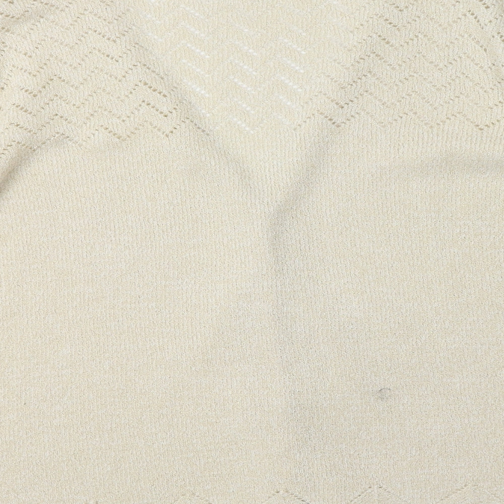 BM Womens Beige V-Neck Acrylic Cardigan Jumper Size M