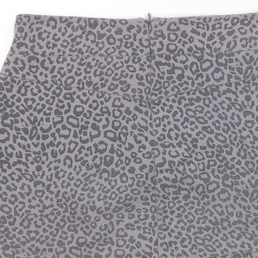 Miss Selfridge Womens Grey Animal Print Polyester Mini Skirt Size 6