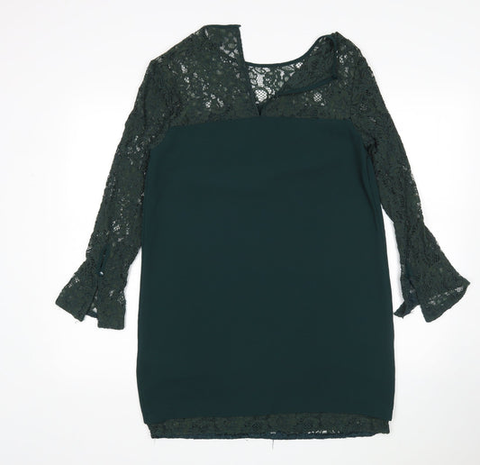 New Look Womens Green Floral Polyester Sheath Size 12 Round Neck